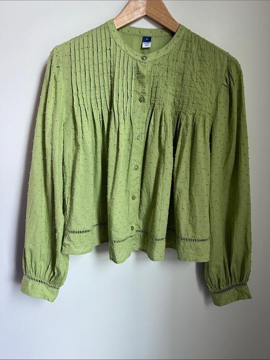 Old Navy Tops - Old Navy | Long Sleeve Dandelion Leaf Blouse Embroidered Dots #583997-B Size M